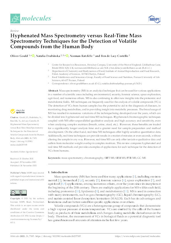 Hyphenated mass spectrometry versus real‐time mass spectrometry techniques for the detection of volatile compounds from the human body Thumbnail