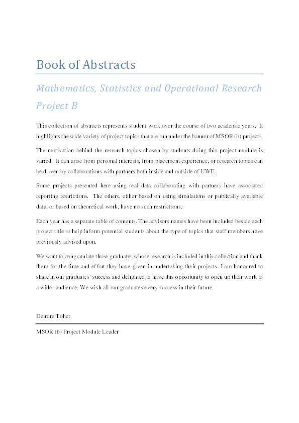 Mathematics, statistics and operational research project B: Book of Abstracts 2014-2016 Thumbnail