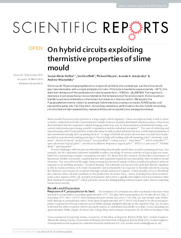 On hybrid circuits exploiting thermistive properties of slime mould Thumbnail