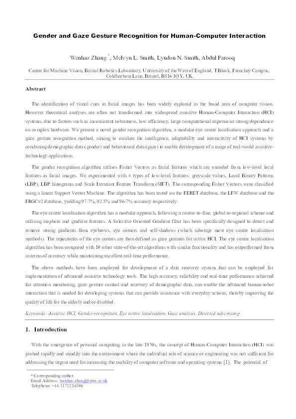 Gender and gaze gesture recognition for human-computer interaction Thumbnail