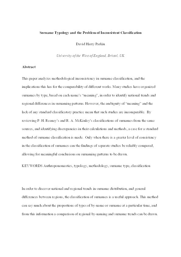 Surname typology and the problem of inconsistent classification Thumbnail