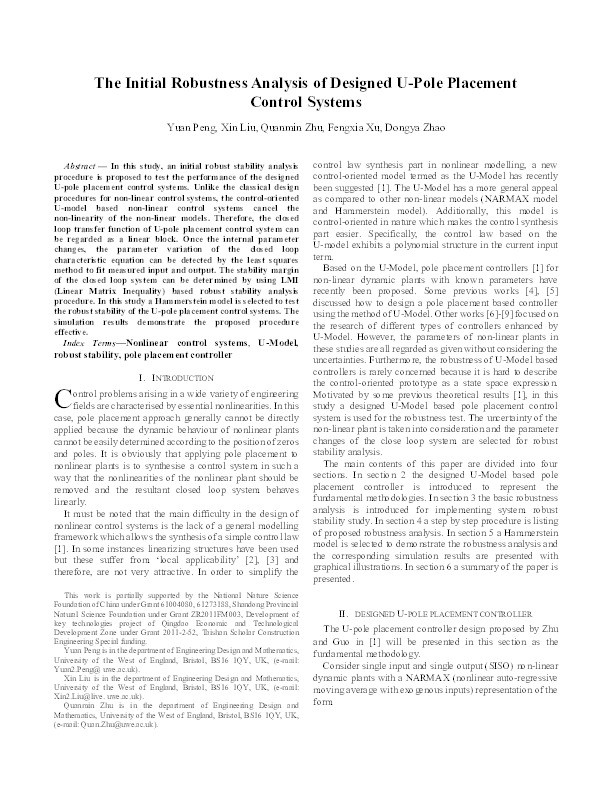 The initial robustness analysis of designed U-pole placement control systems Thumbnail