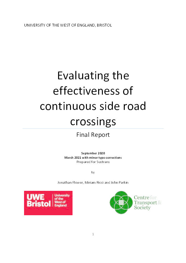 UWE Continuous side road study Thumbnail