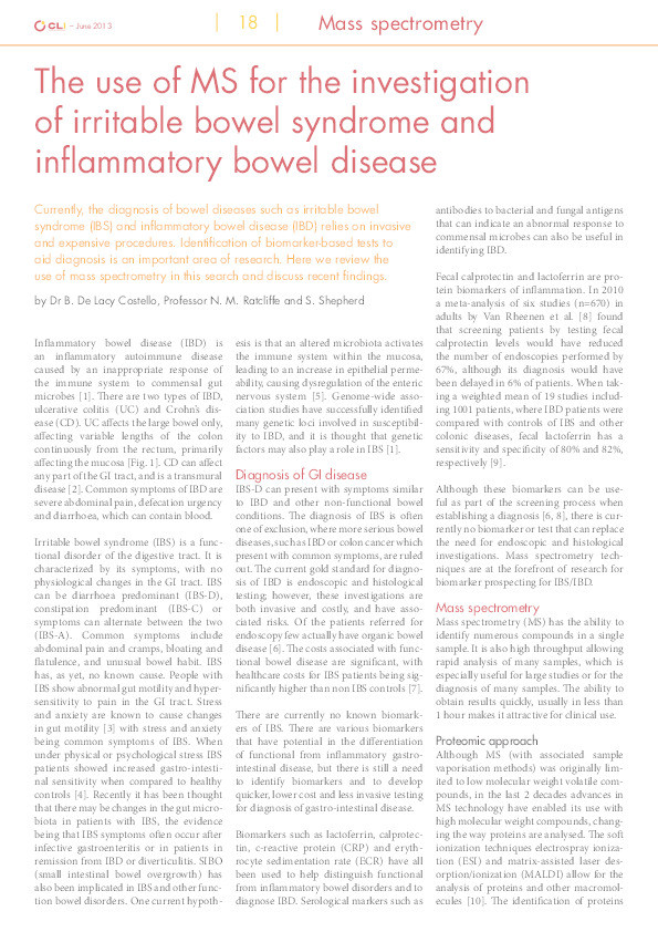 The use of MS for the investigation of irritable bowel syndrome and inflammatory bowel disease Thumbnail