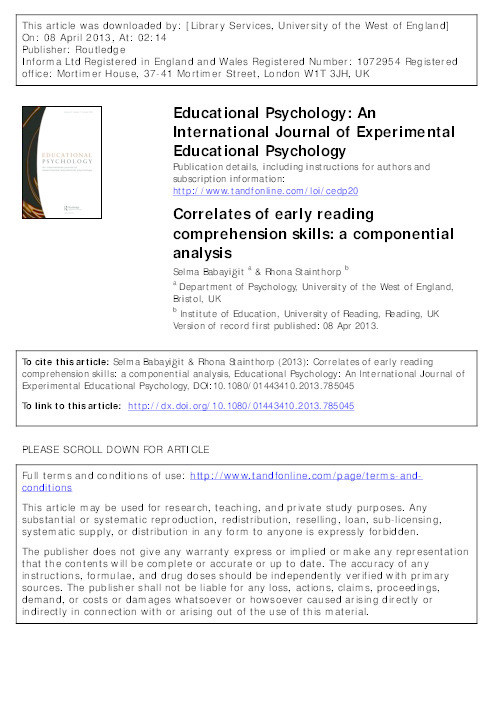 Correlates of early reading comprehension skills: A componential analysis Thumbnail