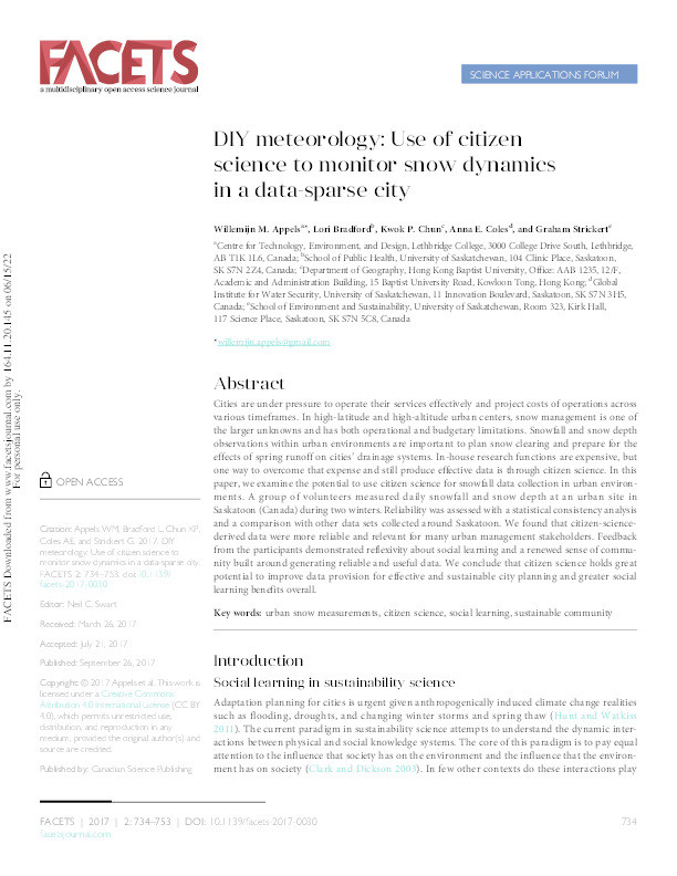 DIY meteorology: Use of citizen science to monitor snow dynamics in a data-sparse city Thumbnail