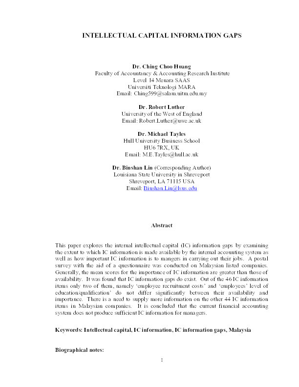 Intellectual capital information gaps Thumbnail