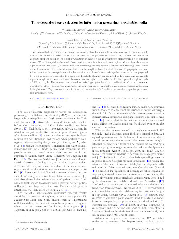 Time-dependent wave selection for information processing in excitable media Thumbnail