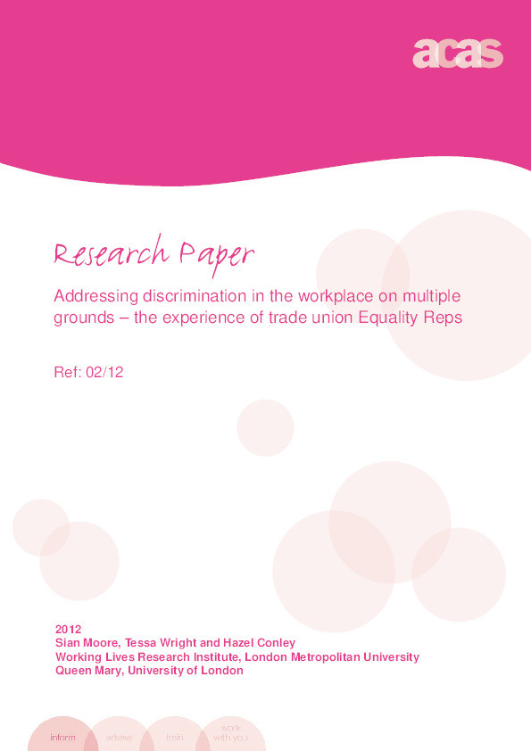 Addressing discrimination in the workplace on multiple
grounds: The experience of trade union equality reps Thumbnail