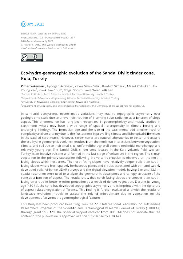 Eco-hydro-geomorphic evolution of the Sandal Divlit cinder cone, Kula, Turkey Thumbnail