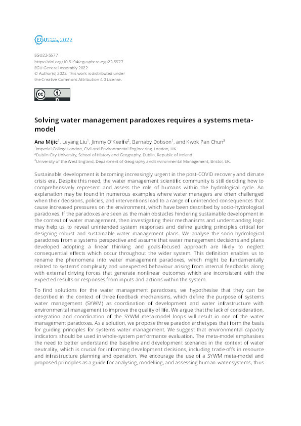 Solving water management paradoxes requires a systems meta-model Thumbnail