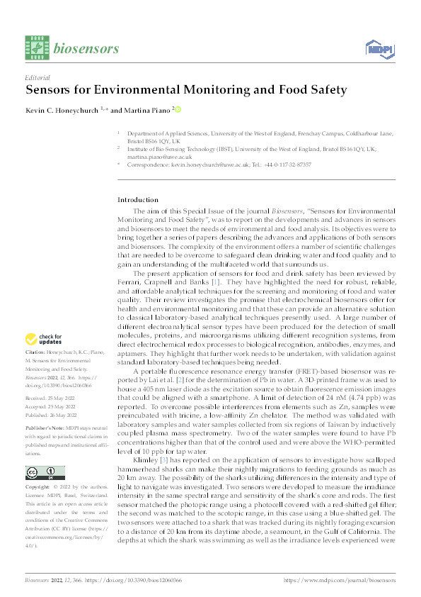 Sensors for environmental monitoring and food safety Thumbnail