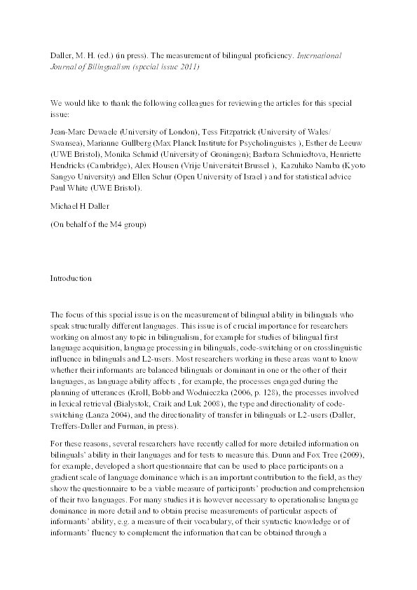 Language dominance in Turkish-German bilinguals: Methodological aspects of measurements in structurally different languages Thumbnail