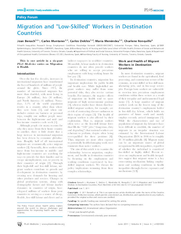 Migration and "low-skilled" workers in destination countries Thumbnail