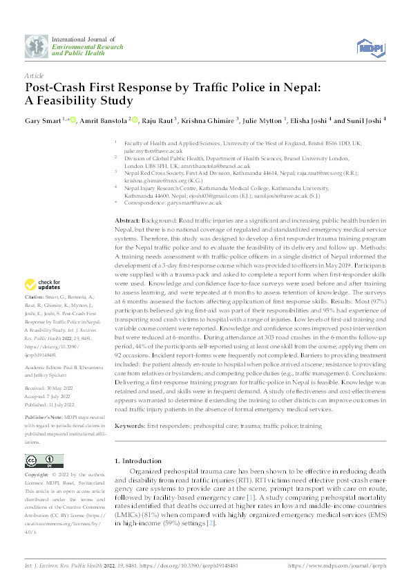 Post-crash first response by traffic police in Nepal: A feasibility study Thumbnail