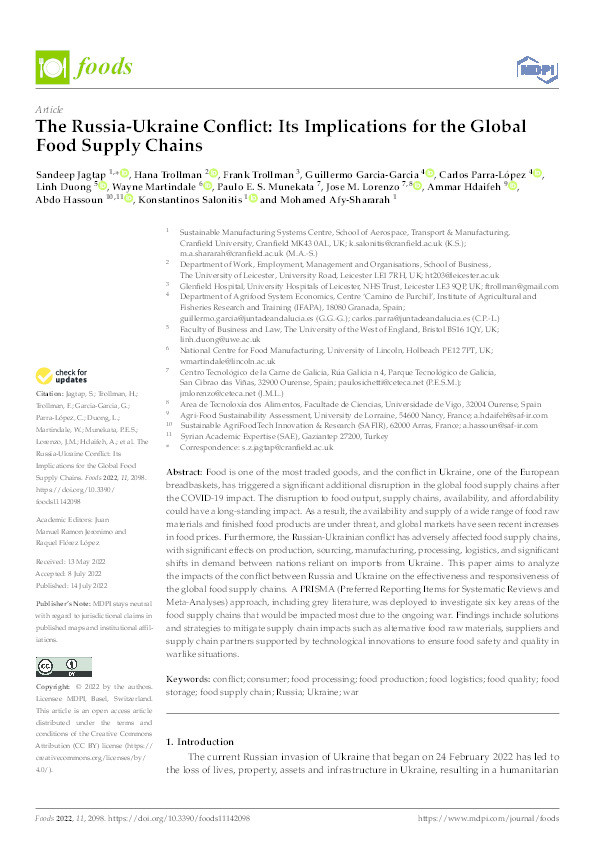 The Russia-Ukraine conflict: Its implications for the global food supply chains Thumbnail