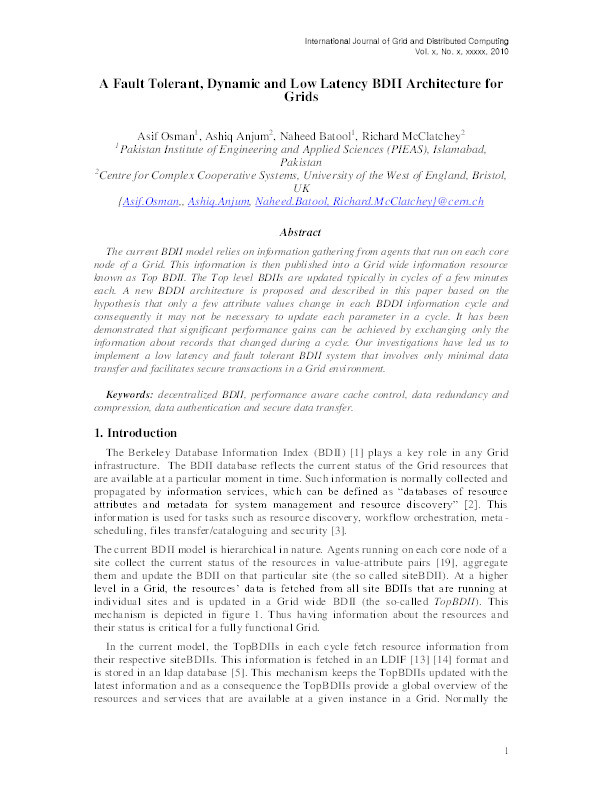 A fault tolerant, dynamic and low latency BDII architecture for grids Thumbnail