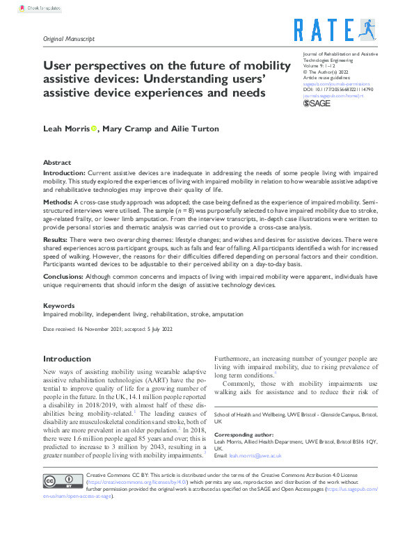 User perspectives on the future of mobility assistive devices: Understanding users’ assistive device experiences and needs Thumbnail