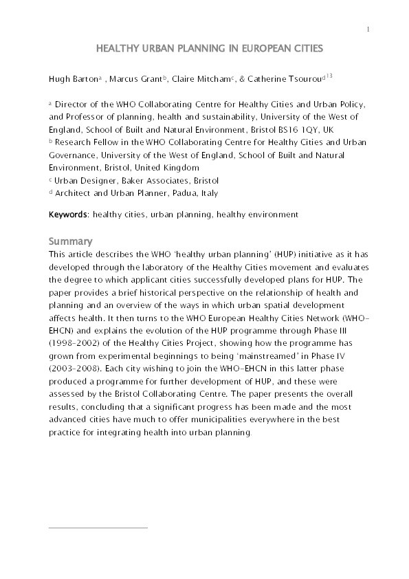 Healthy urban planning in European cities. Thumbnail