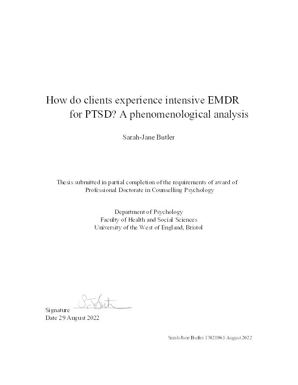 How do clients experience intensive EMDR for PTSD? A phenomenological analysis Thumbnail