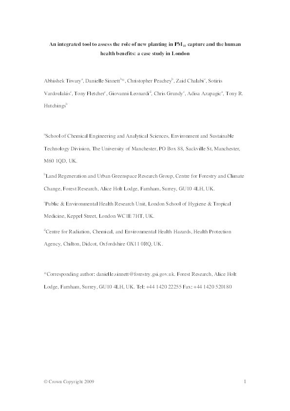 An integrated tool to assess the role of new planting in PM10 capture and the human health benefits: A case study in London Thumbnail