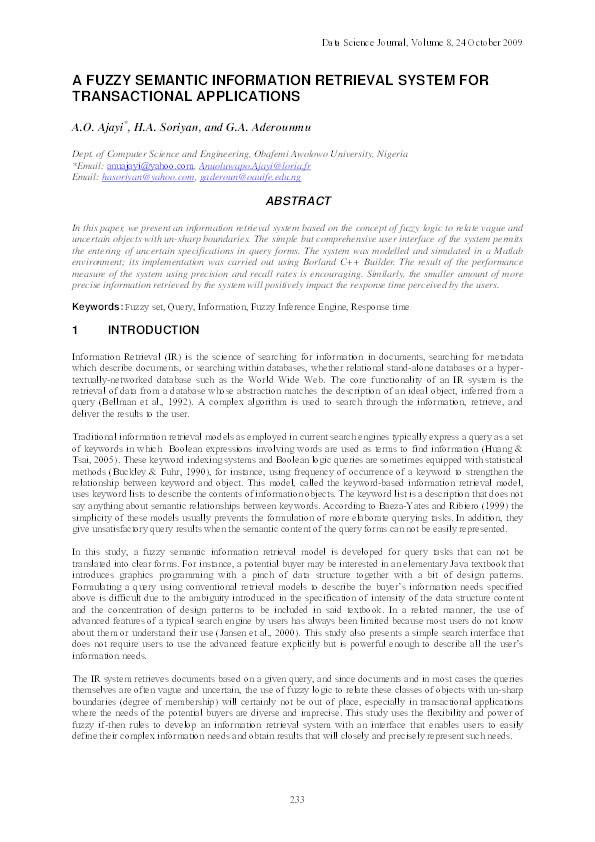 A fuzzy semantic information retrieval system for transactional applications Thumbnail