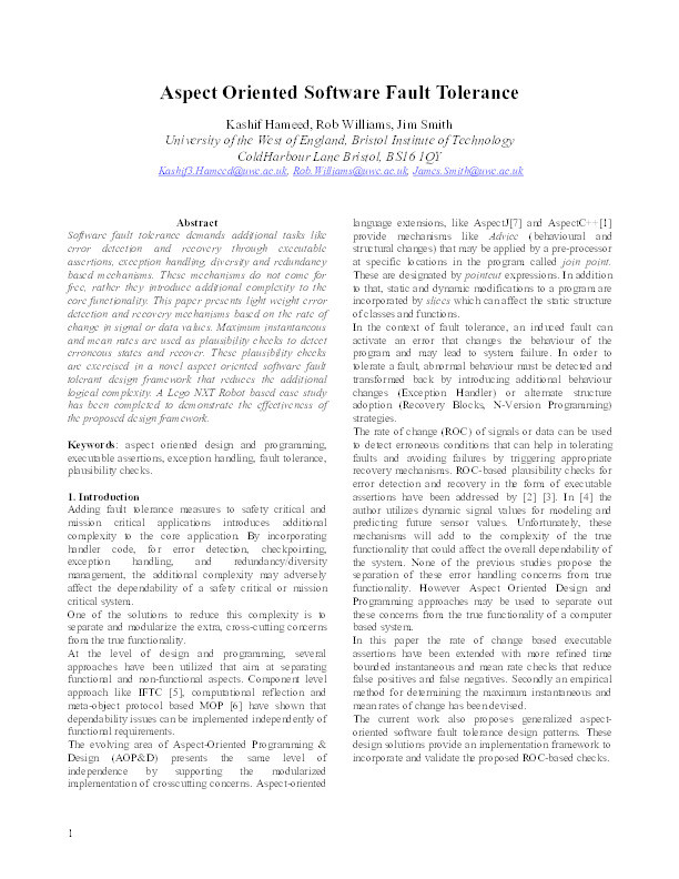 Aspect oriented software fault tolerance Thumbnail