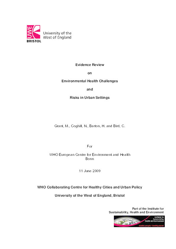 Evidence review on environnmental health challenges and risks in urban settings. For WHO European Centre for Environment and Health Thumbnail