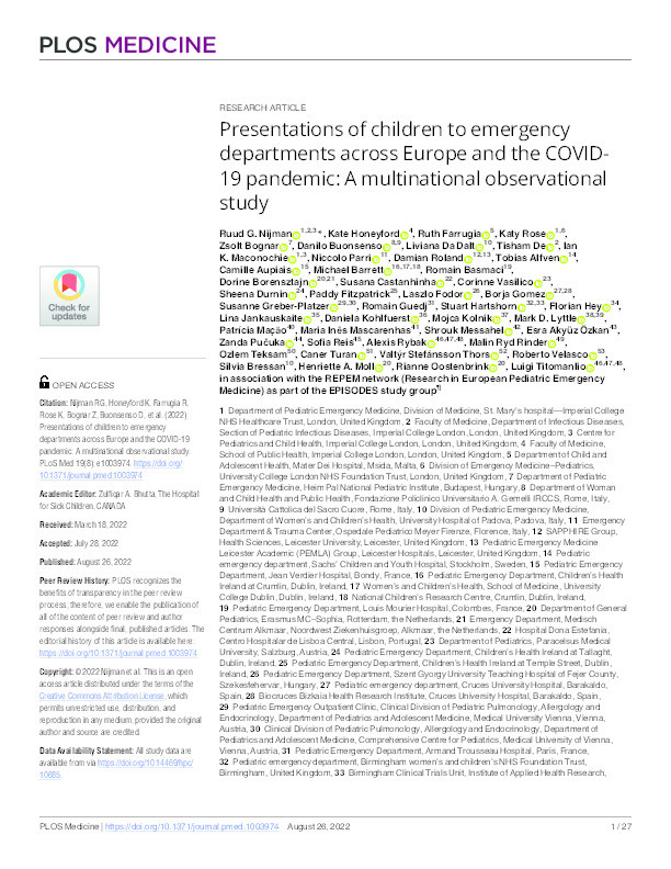 Presentations of children to emergency departments across Europe and the COVID-19 pandemic: A multinational observational study Thumbnail