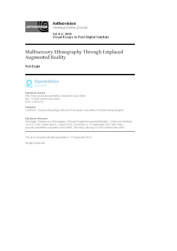 Multisensory ethnography through emplaced Augmented Reality Thumbnail