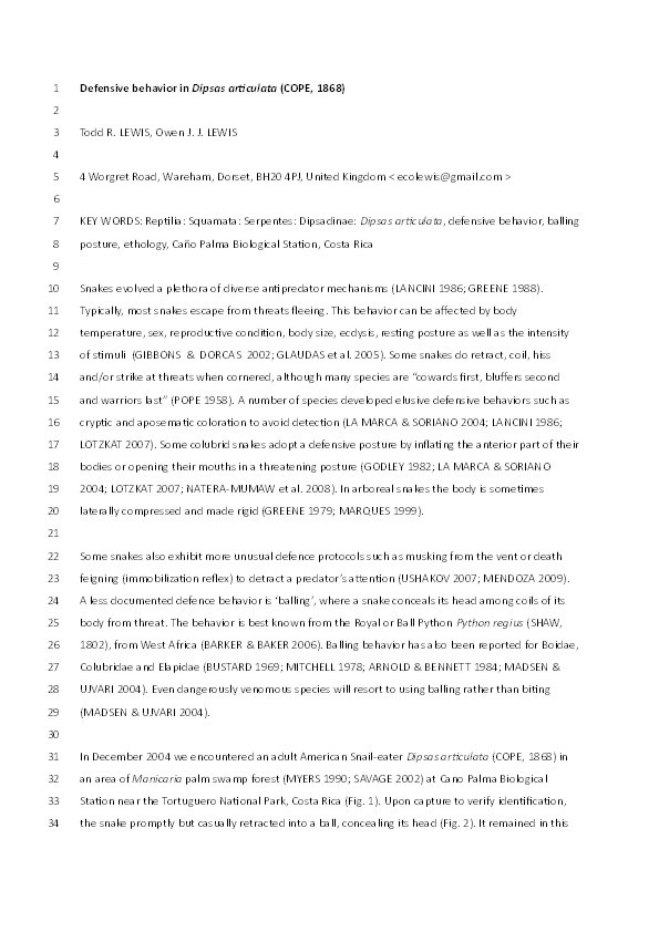 Defensive behavior in Dipsas articulata (Cope, 1868) Thumbnail