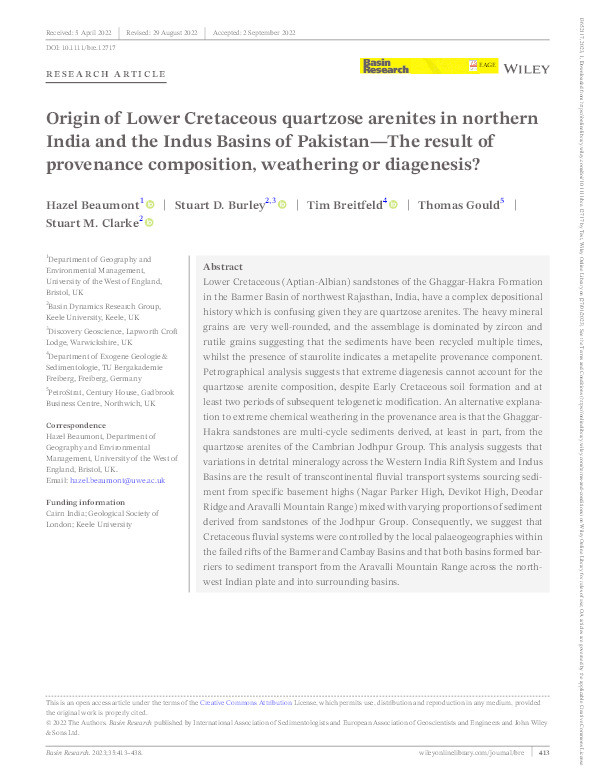 Origin of lower cretaceous quartzose arenites in northern India and the Indus Basins of Pakistan—The result of provenance composition, weathering or diagenesis? Thumbnail