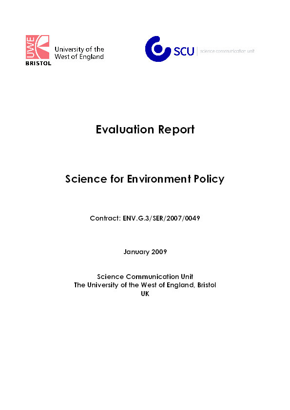 Evaluation report: science for environment policy Thumbnail