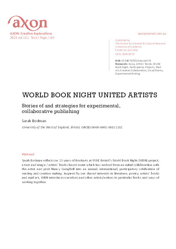 World Book Night United Artists - Stories of and strategies for experimental, collaborative publishing Thumbnail