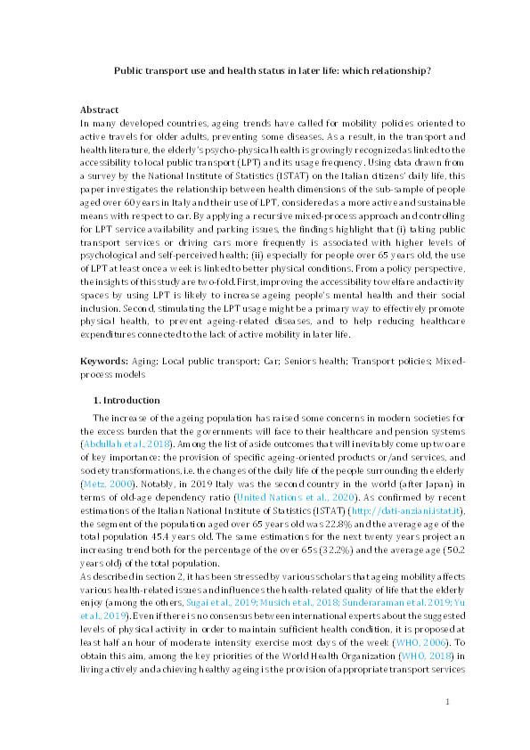 Public transport use and health status in later life: Which relationship? Thumbnail