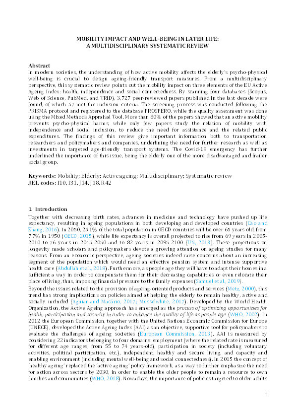 Mobility impact and well-being in later life: A multidisciplinary systematic review Thumbnail