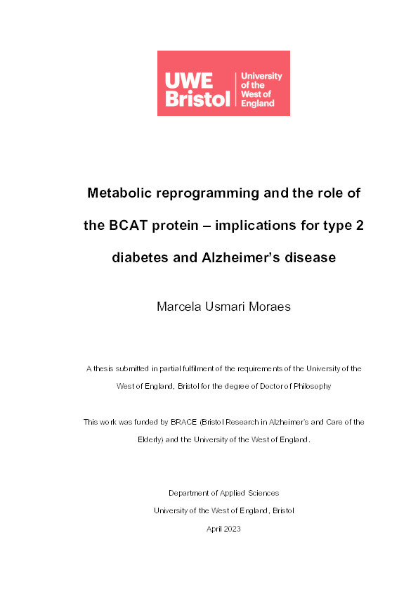 Metabolic reprogramming and the role of the BCAT protein - implications for type 2 diabetes and Alzheimer's disease Thumbnail