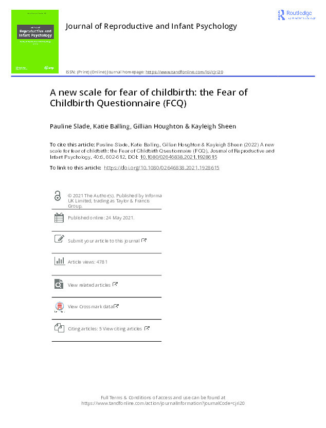 A new scale for fear of childbirth: The Fear of Childbirth Questionnaire (FCQ) Thumbnail
