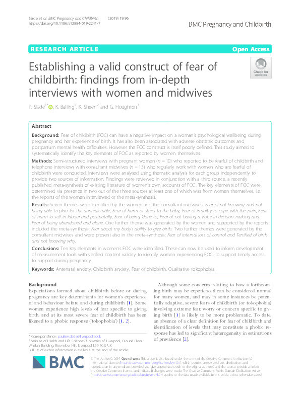 Establishing a valid construct of fear of childbirth: Findings from in-depth interviews with women and midwives Thumbnail