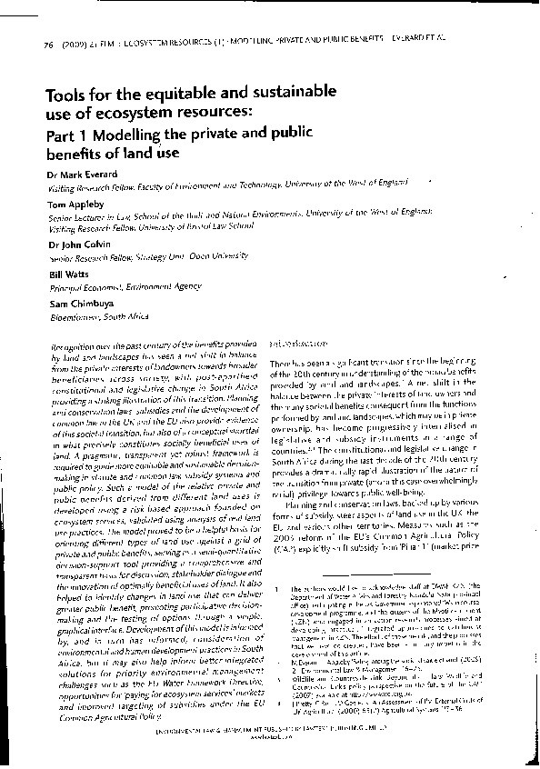 Tools for the equitable and sustainable use of ecosystem resources: Parts 1 and 2 Thumbnail