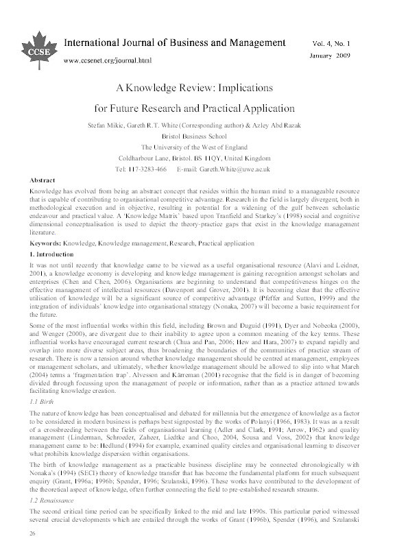 A knowledge review: implications for future research and practical application Thumbnail