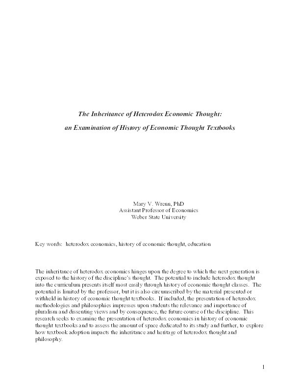 The inheritance of heterodox economic thought: An examination of history of economic thought textbooks Thumbnail