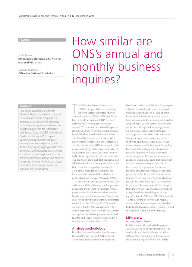 How similar are ONS’s monthly and annual business inquiries? Thumbnail