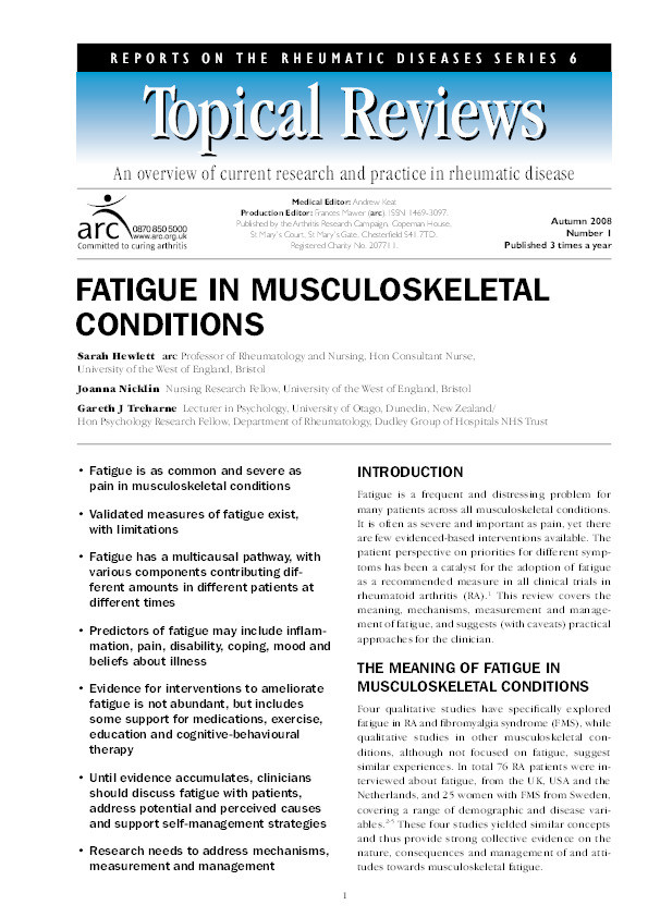 Fatigue in musculoskeletal conditions Thumbnail