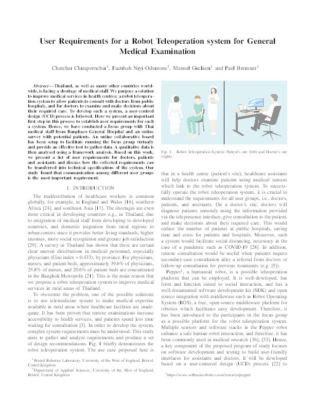 User requirements for a robot teleoperation system for general medical examination Thumbnail