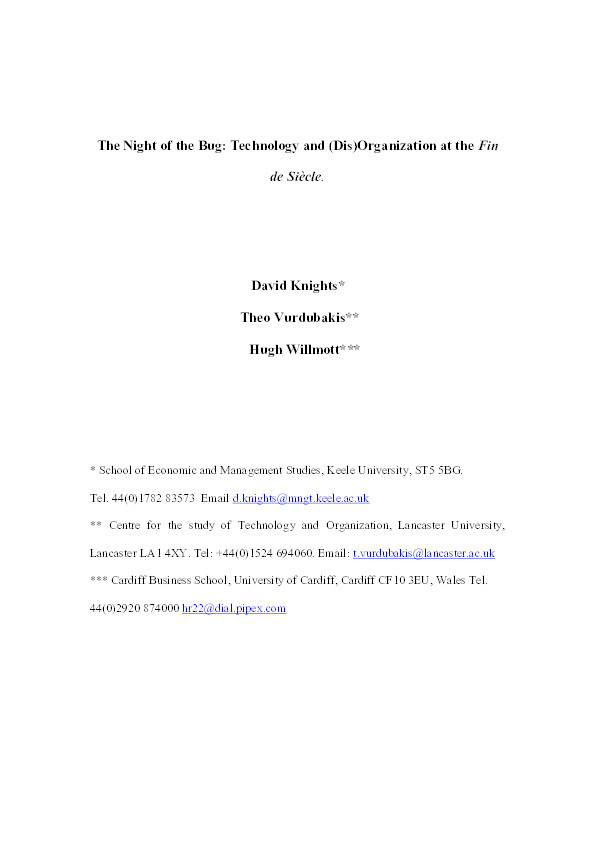 The night of the bug: Technology, risk and (dis)organization at the fin de siècle Thumbnail
