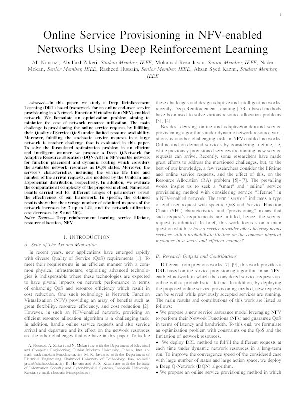 Online service provisioning in NFV-enabled networks using deep reinforcement learning Thumbnail