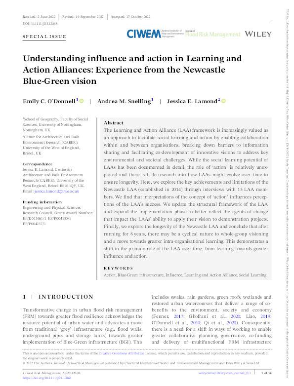 Understanding influence and action in Learning and Action Alliances: Experience from the Newcastle Blue-Green vision Thumbnail