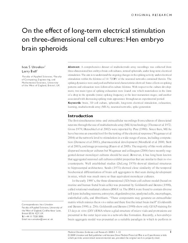 On the effect of long-term electrical stimulation on three-dimensional cell cultures: Hen embryo brain spheroids Thumbnail