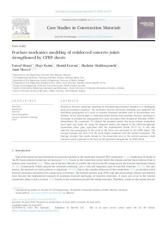 Fracture mechanics modeling of reinforced concrete joints strengthened by CFRP sheets Thumbnail